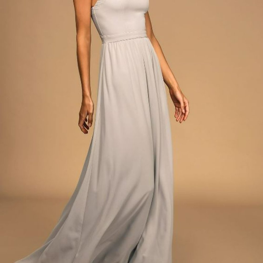 Lulus Air of Romance Gray Bridesmaid Dress - Long - Size Small